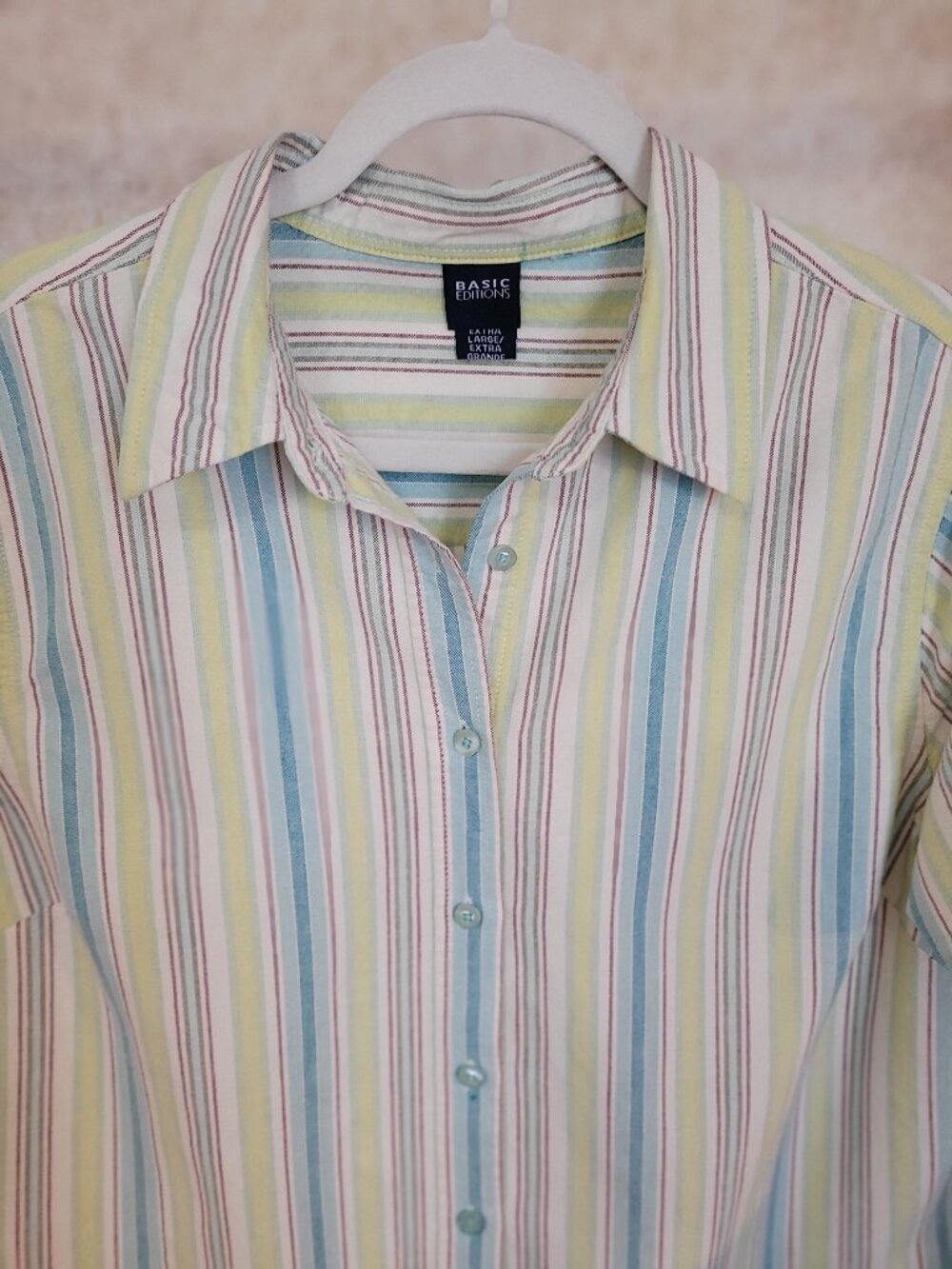 Multi Color Striped Womens Short Sleeve Button Shirt Basic Editions Size L